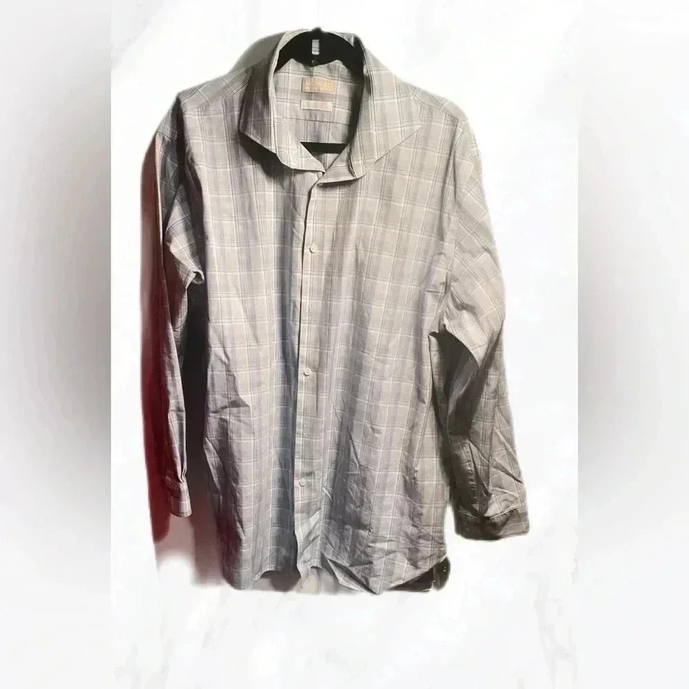 Michael Kors casual lightweight classic plaid button down long sleeve shirt 17.5